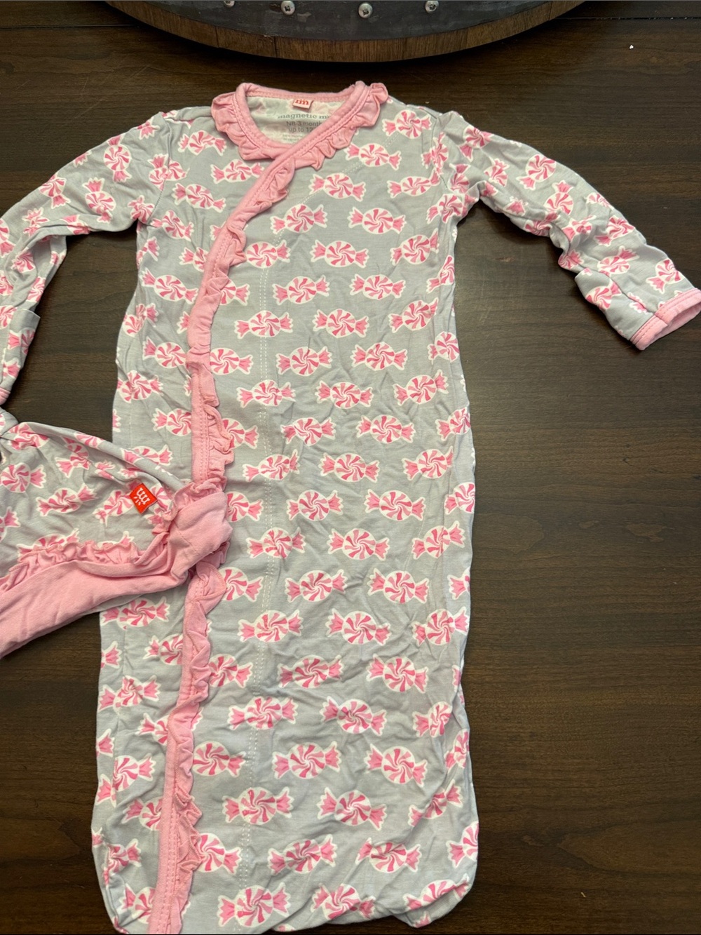 Magnetic Me Pink & Gray Peppermint Ruffle Gown